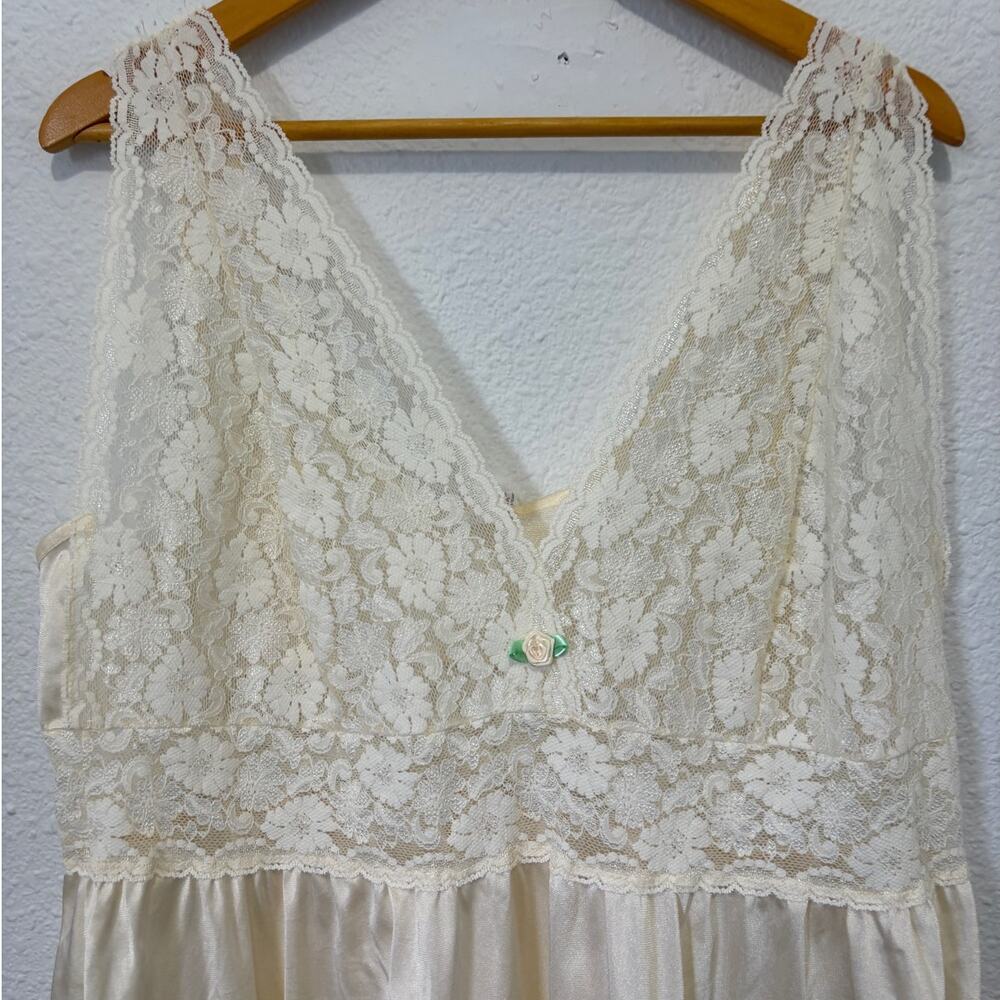 Vintage Lace Nightgown Floral Cream Ivory 1X Bridal Coquette Fairy Cottage - Picture 3 of 4